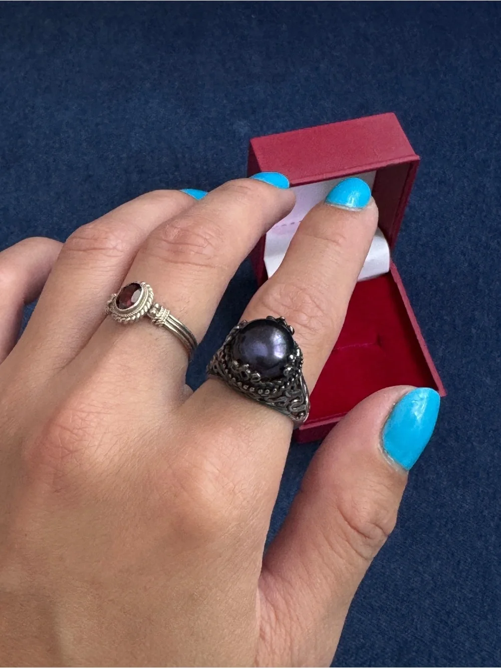 CFJ Black Cultured Freshwater Pearl Sterling Silver Ring Size 7